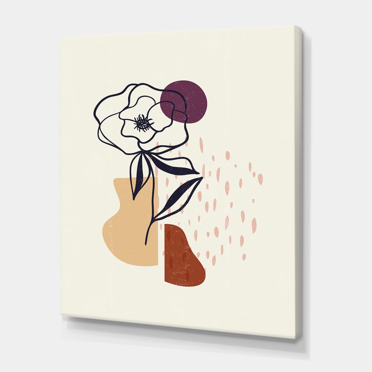 Designart - Vintage Flower With Minimalist Shapes I - Modern Canvas Wall Art Print